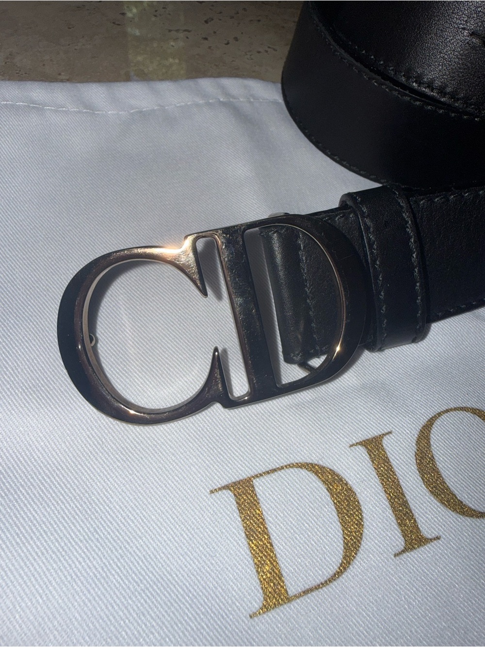 Dior Unisex Black Leather CD Logo Belt - Picture 2 of 6